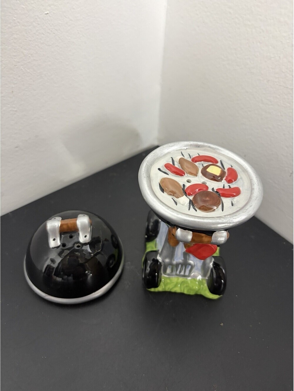 Vintage Charcoal Barbecue Grill Stacking Salt and Pepper Shaker